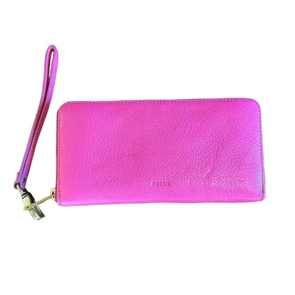 Fossil Pebbled Leather Pink Zip Around Wristlet Wallet